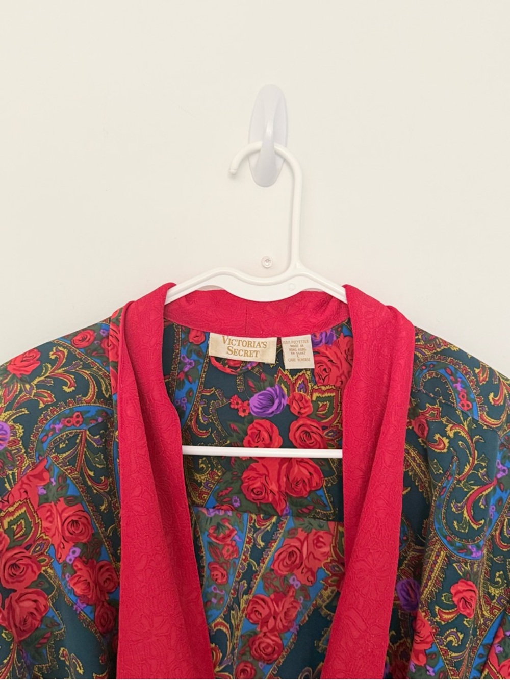 Vintage Gold Label -Victoria's Secret Floral Satin Robe Dressing Gown Red Size L - Picture 8 of 11